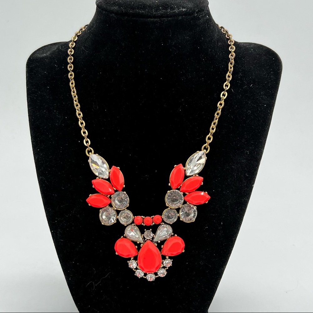 J. Crew Neon Pink Goldtone Statement Necklace